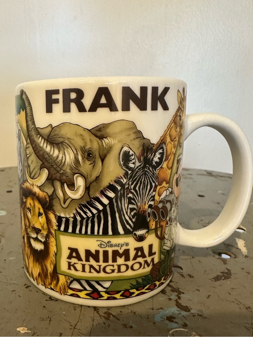 Disney Animal Kingdom Frank White Mug with Multicolor Safari Artwork